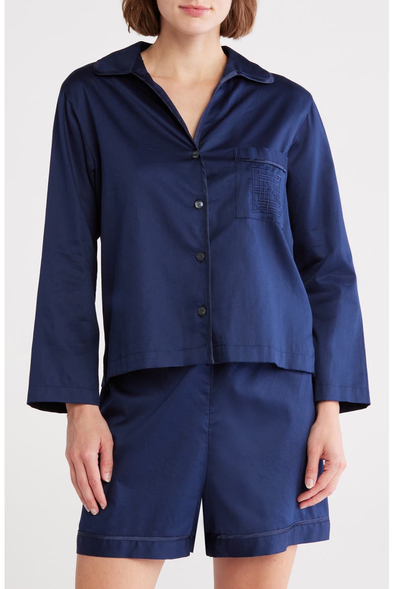 Embroidered Cotton Sateen Pajamas, Main, color, MIDNIGHT NAVY