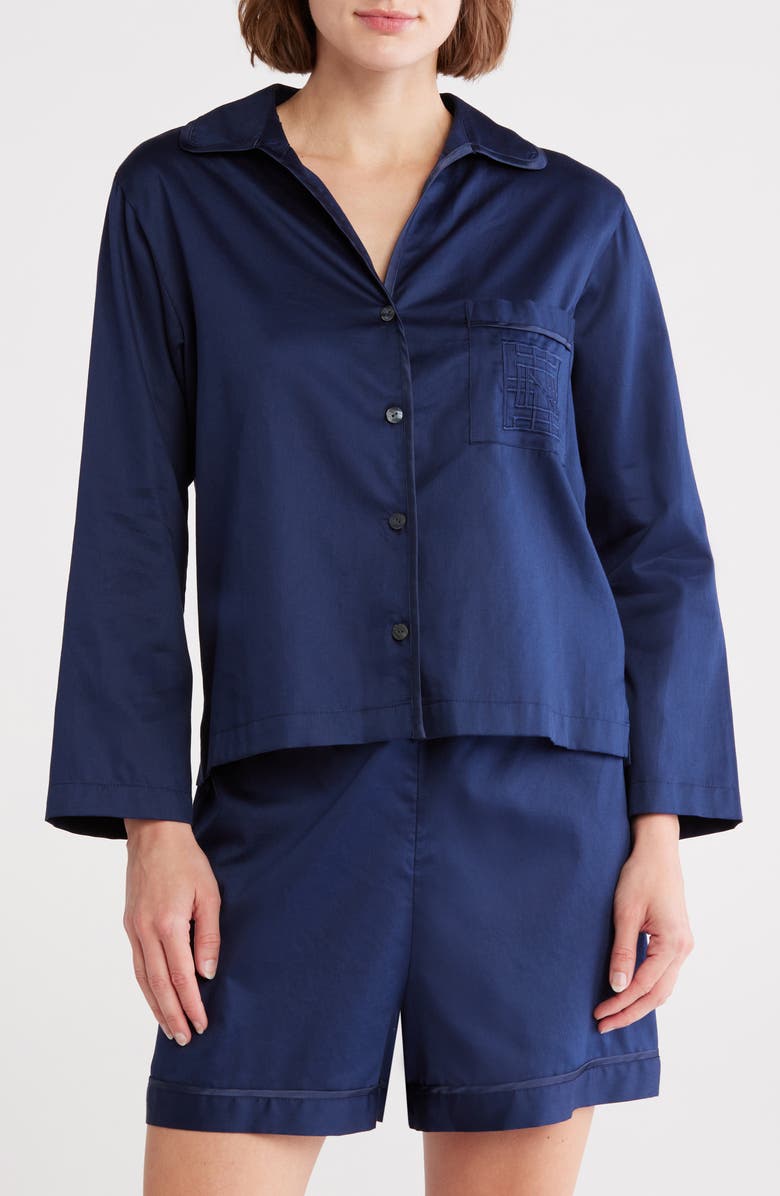 Natori Embroidered Cotton Sateen Pajamas, Main, color, Midnight Navy