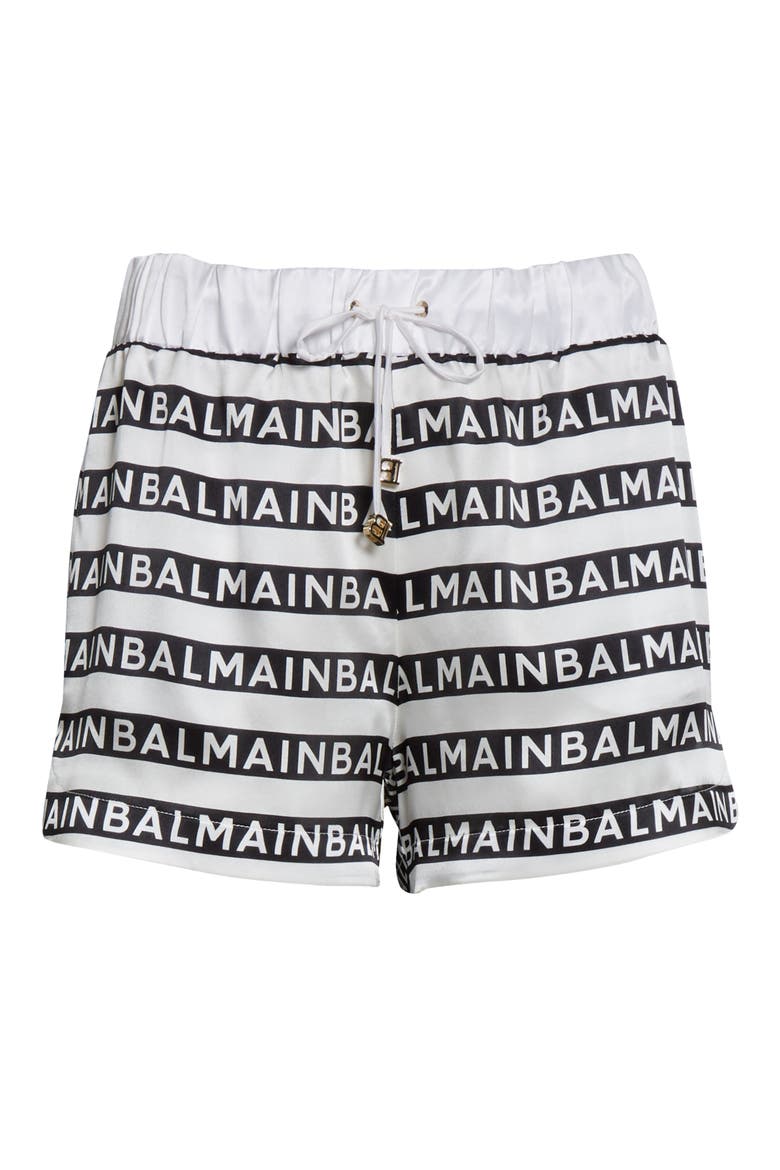 Logo Stripe Silk Cover-Up Shorts, Alternate, color, WHITE/ WHITE