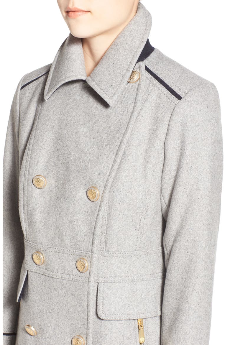 Wool Blend Double Breasted Officer's Coat, Alternate, color, LIGHT GREY