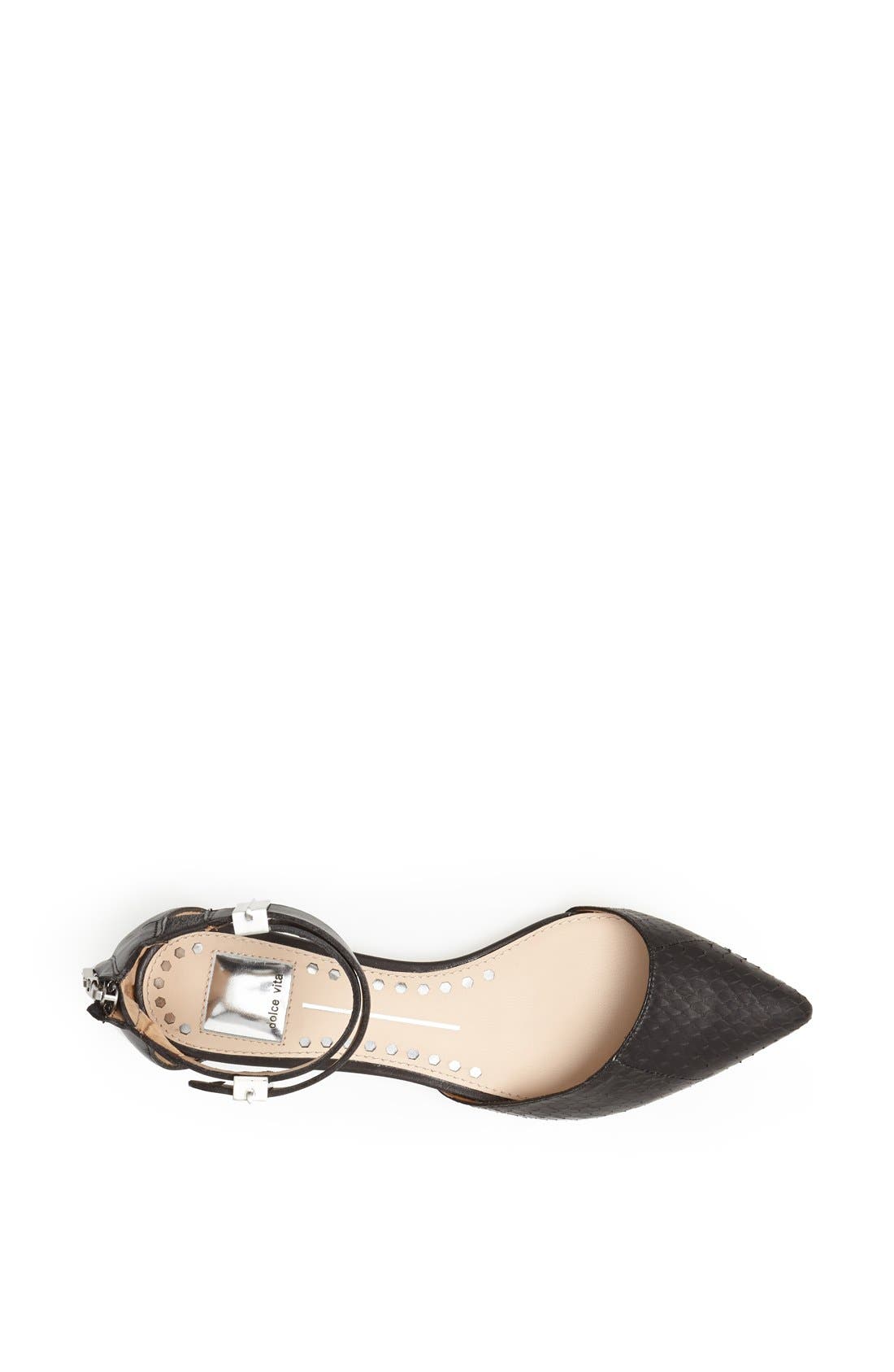 'Agusta' Ankle Strap d'Orsay Flat, Alternate, color, BLACK SNAKE LEATHER