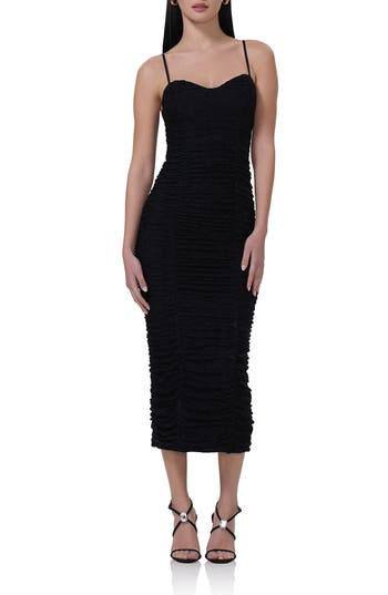 Afrm Tosca Ruched Lace Midi Dress
