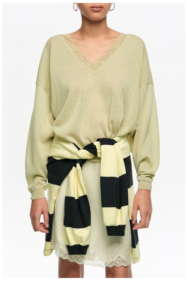 Short Sweater In Cotton Linen and Lace, Main, color, LIGHT GREEN