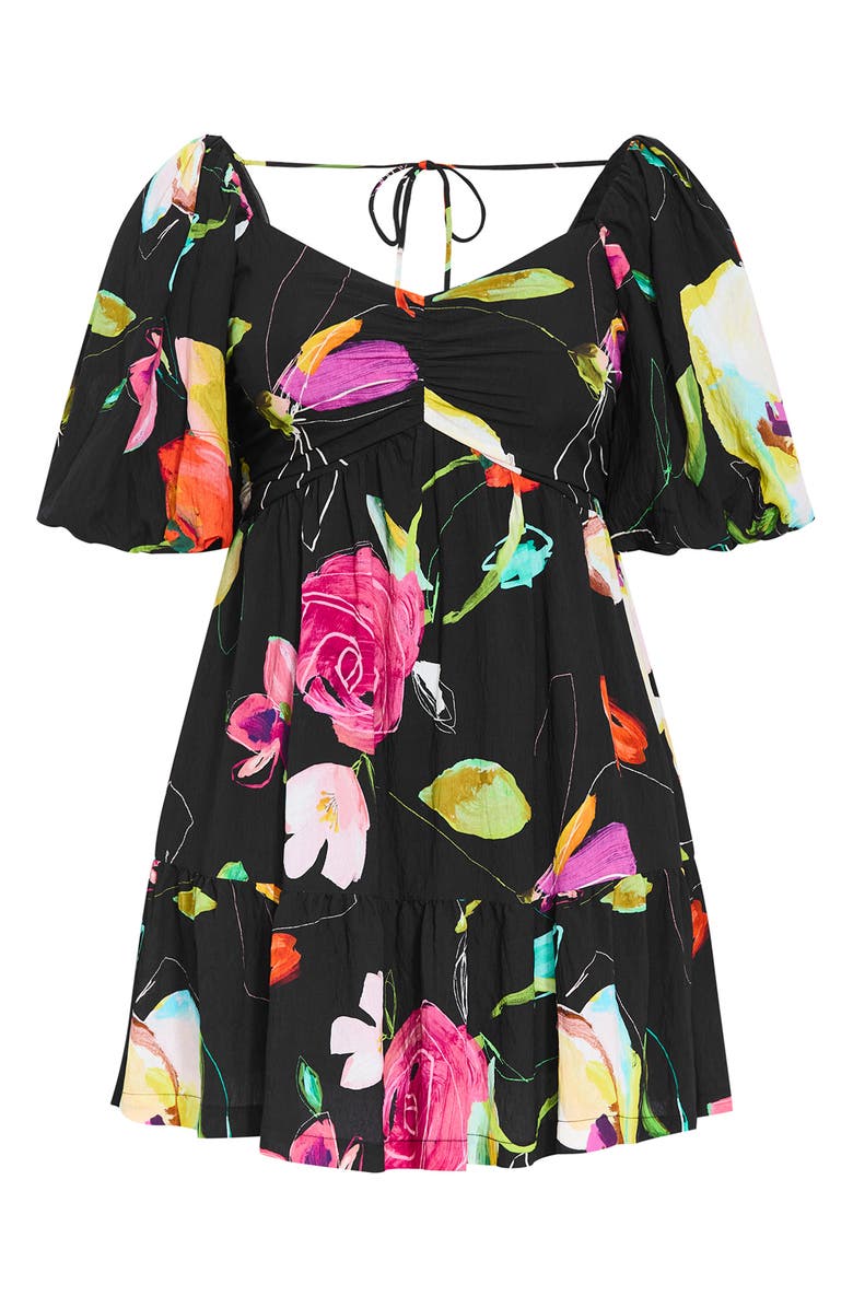 City Chic Mila Floral Print Minidress, Alternate, color, Floral Sketch