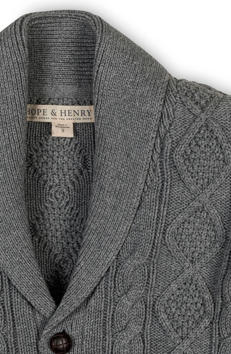 Hope & Henry Organic Shawl Collar Cable Sweater Cardigan, Alternate, color, Dark Gray Heather