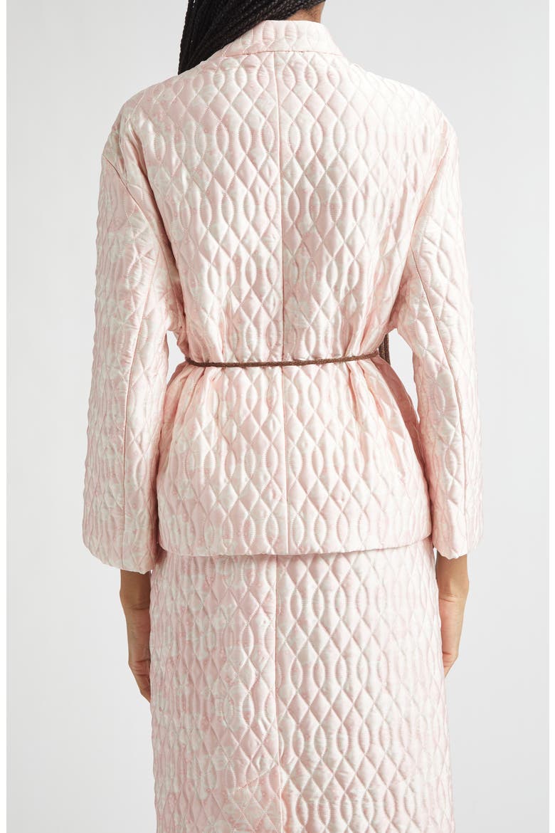 Quilted Floral Offset Fragment Collar Jacket, Alternate, color, PINK/ BROWN/ PEARL/ CLEAR
