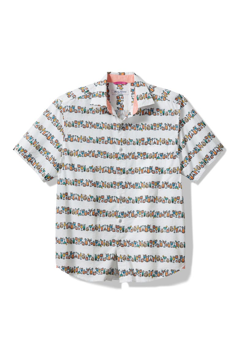 Nova Wave Down the Hatch Short Sleeve Seersucker Button-Up Shirt, Main, color, WHITE