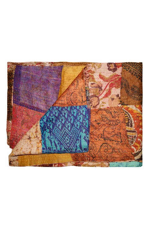 Kantha Silk Throw Blanket