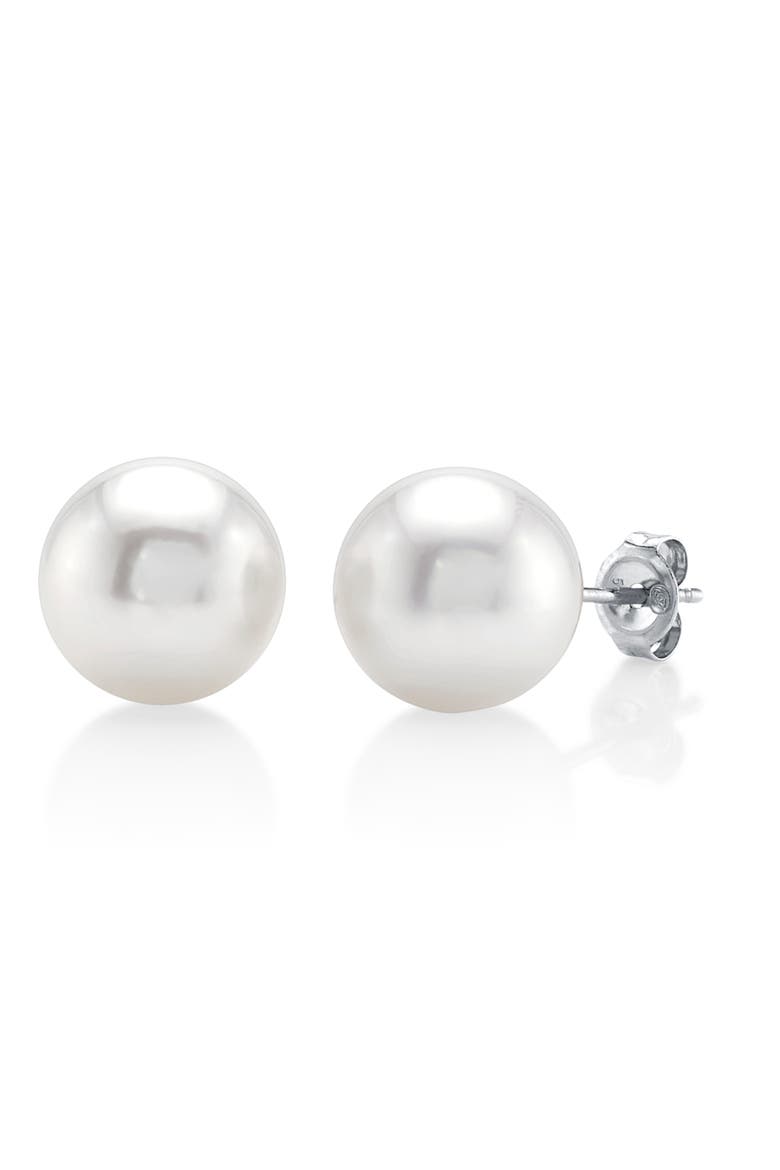9mm South Sea Round Pearl Stud Earrings, Main, color, White Gold