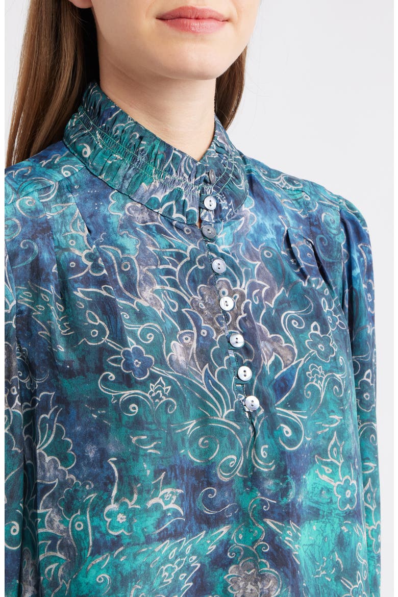 Smocked Cuff Long Sleeve Top, Alternate, color, DARK TURQUOISE