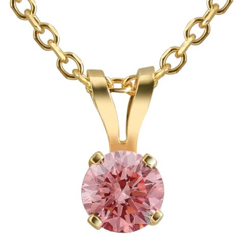 .20 - .50Ct Pink Diamond Solitaire Pendant 14k Gold Lab Grown 18" Necklace