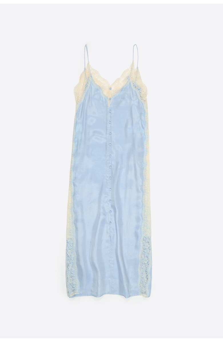 Bimba y Lola Light Slip Dress With Contrast Lace Trim, Alternate, color, Light Blue