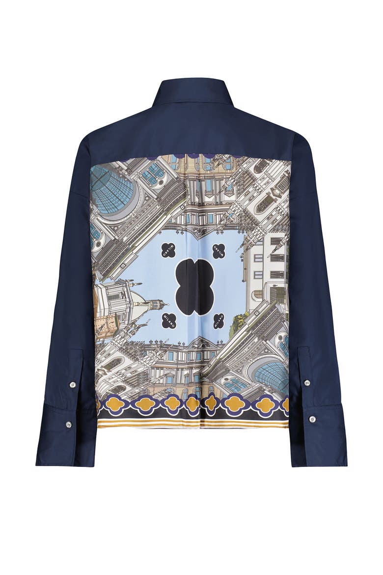 Sirene Milano Print Scarf-back Shirt, Main, color, Blue