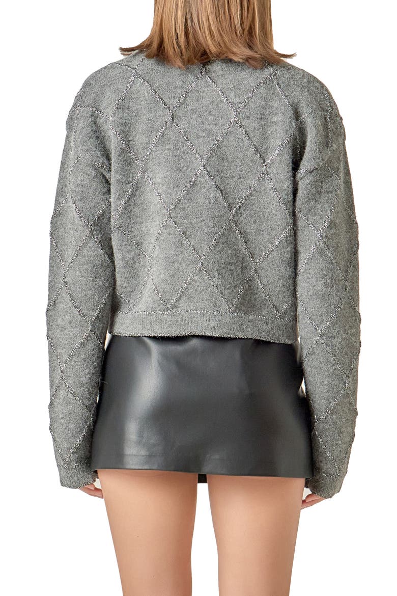 Argyle Metallic Collared Cardigan, Alternate, color, CHARCOAL