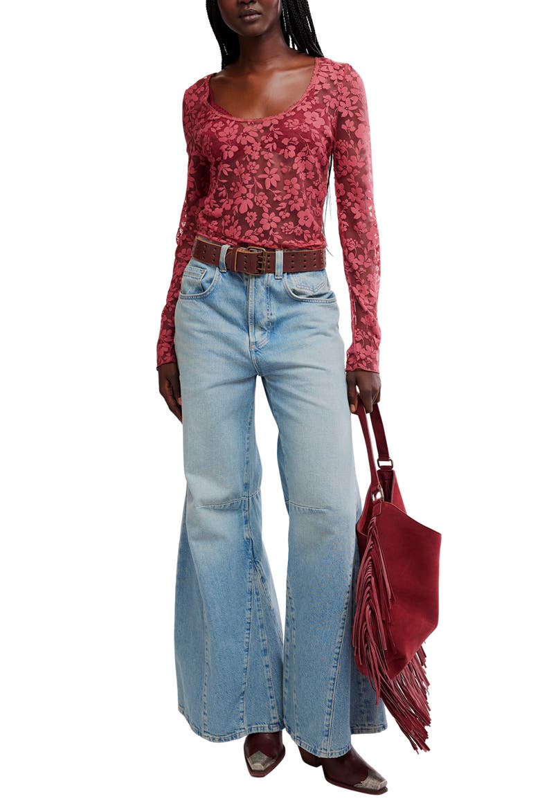 Early Sunsets Floral Burnout Top, Alternate, color, GARNET ROSE