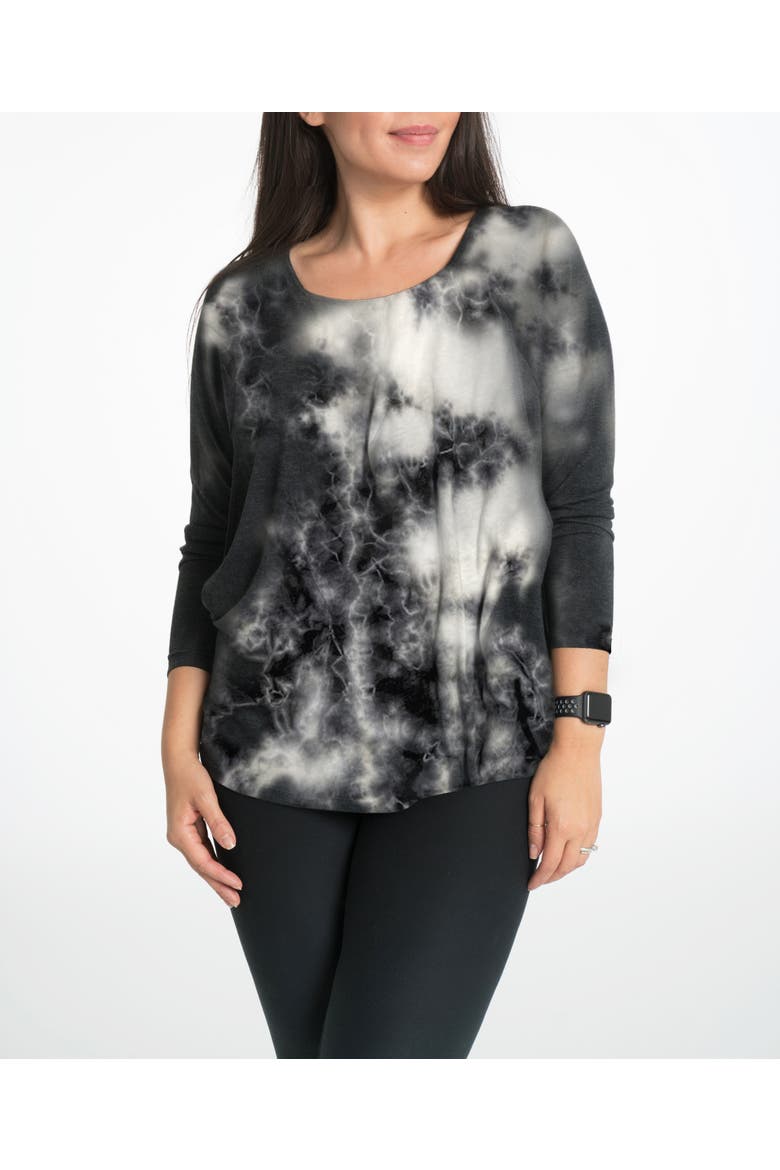 Bliss Long Sleeve Nursing Top, Alternate, color, black white tie dye mist