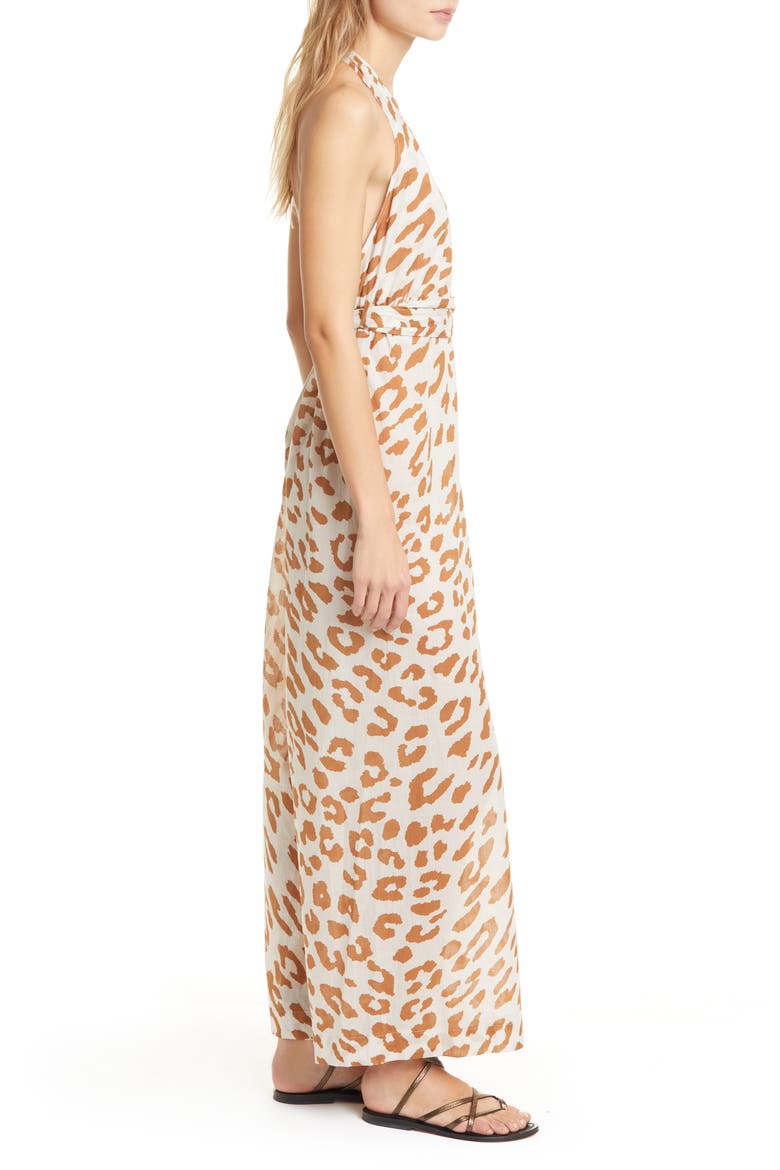 Alayna Ocelot Print Organic Cotton Halter Jumpsuit, Alternate, color, OCELOT
