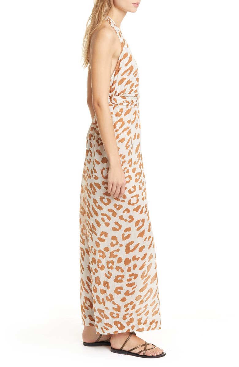 Nanushka Alayna Ocelot Print Organic Cotton Halter Jumpsuit, Alternate, color, 