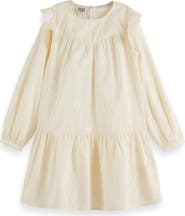 Scotch & Soda Kids' Embroidered Star Long Sleeve Cotton Tiered Dress