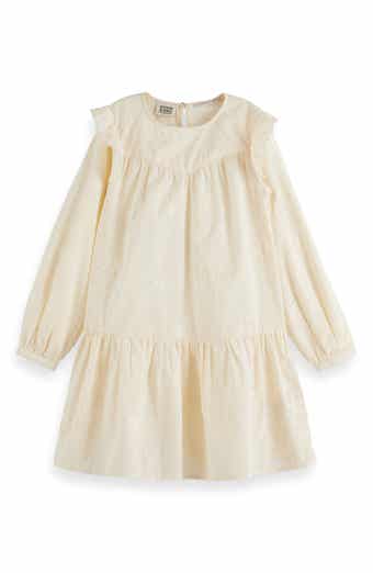 Kids' Embroidered Star Long Sleeve Cotton Tiered Dress
