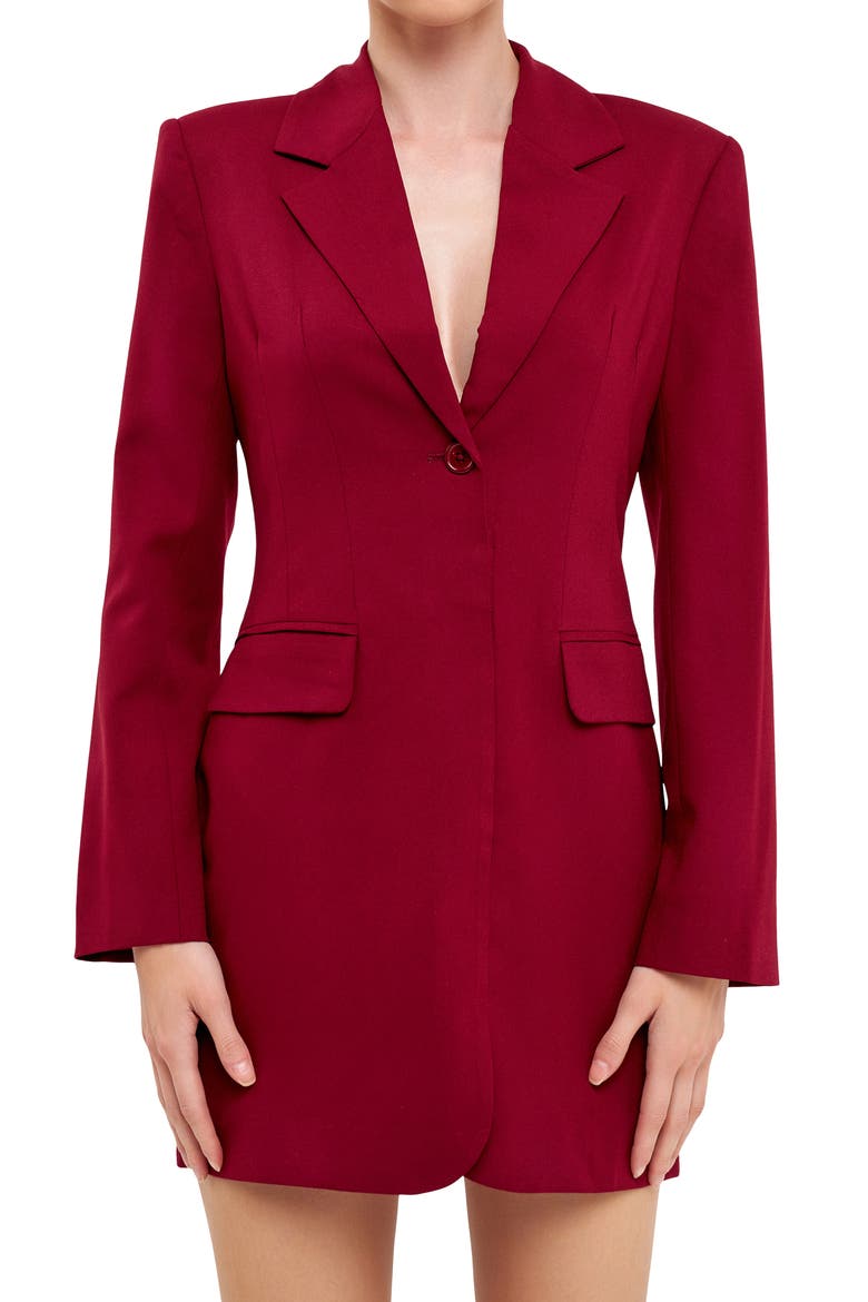 Strappy Back Long Sleeve Blazer Dress, Alternate, color, BURGUNDY
