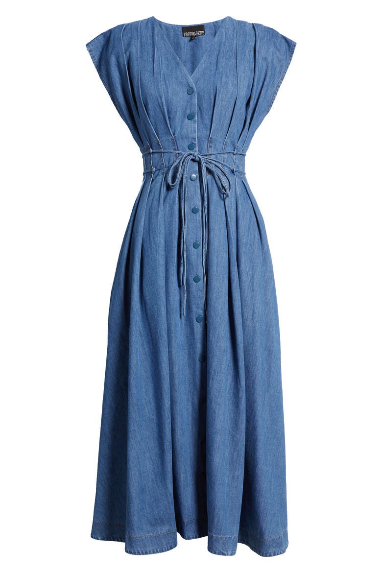 Pleat Denim Midi Shirtdress, Alternate, color, INDIGO