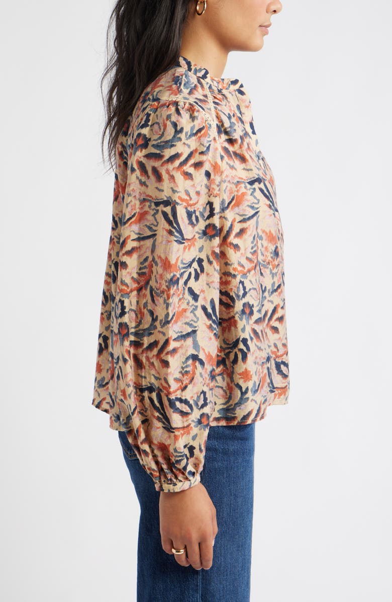 Caslon<sup>®</sup> Embroidered Inset Top, Alternate, color, Tan- Navy Ikat Blossom