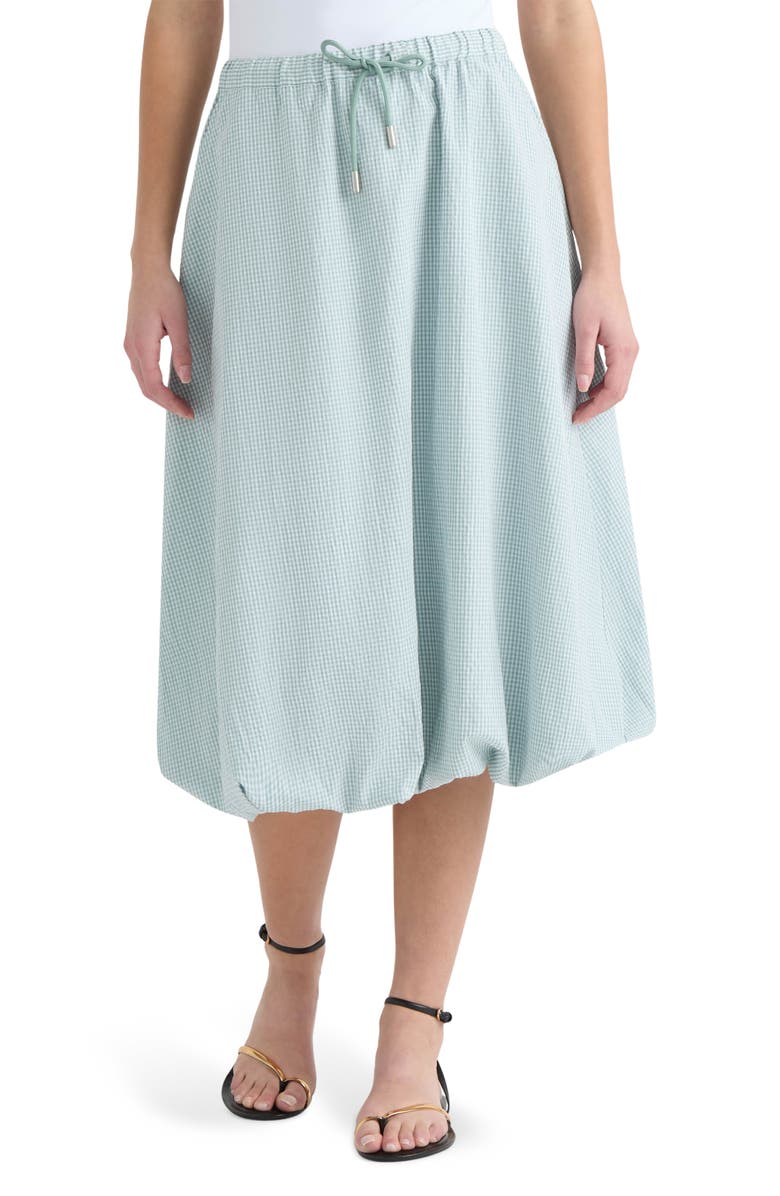 Hunter Gingham Bubble Hem Cotton Blend Midi Skirt, Main, color, Surf Spray