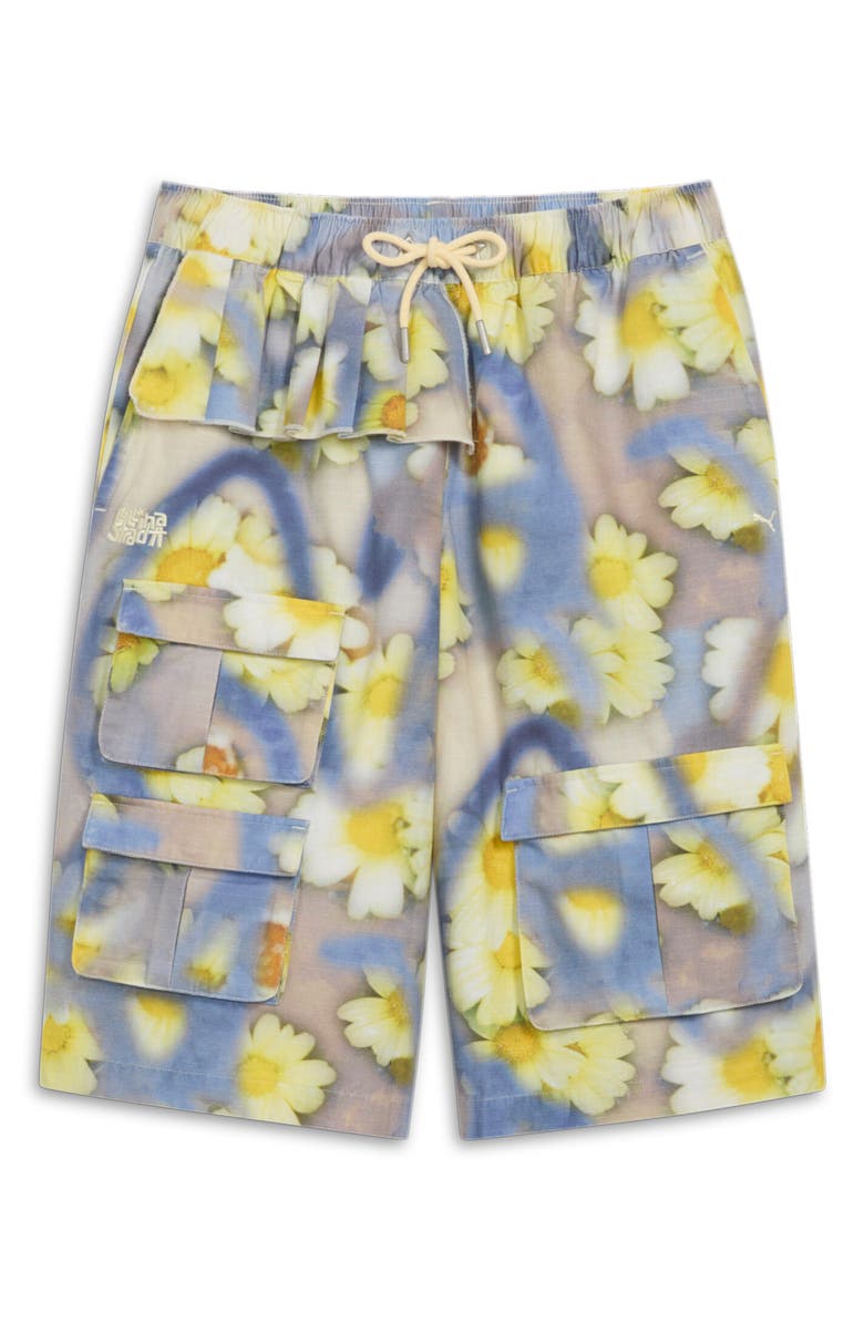 PUMA x Collina Strada Floral Cotton Ripstop Cargo Shorts, Alternate, color, Yellow Pear-Aop