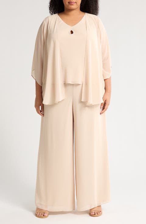 Chiffon Top, Jacket & Pants Set (Plus)