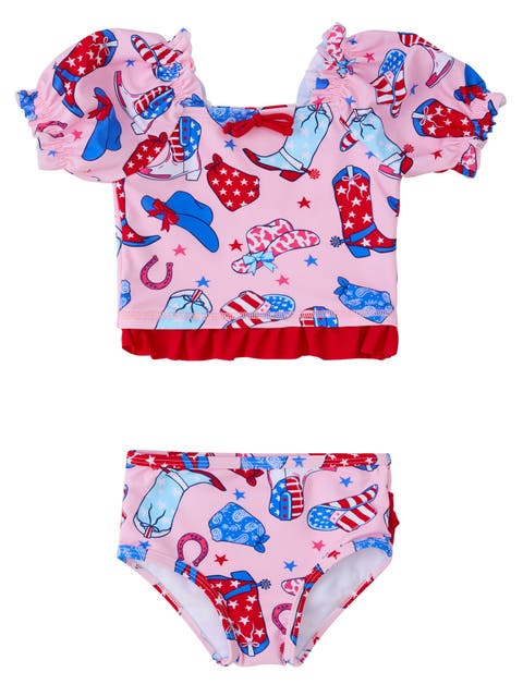UPF50+ Puff Sleeve Ruffle Tankini 2-Piece Swimsuit