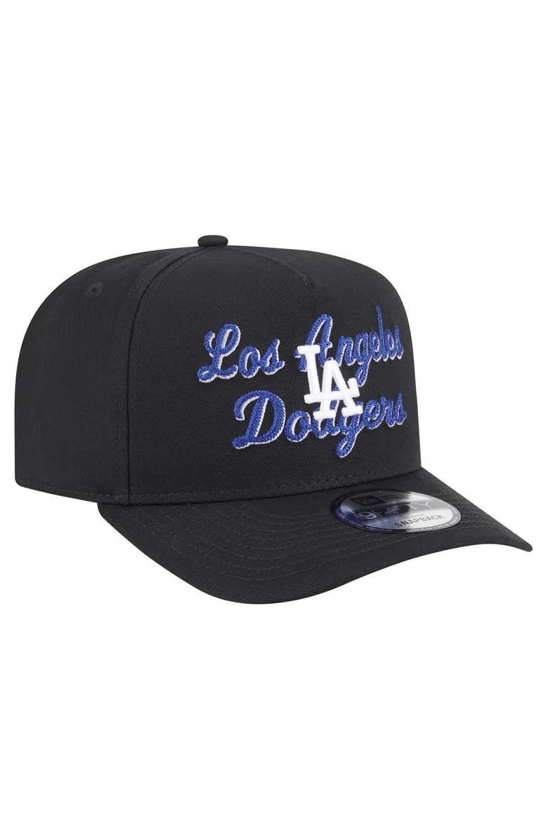 New Era Men's New Era Black Los Angeles Dodgers Chainstitch 9FIFTY A-Frame Snapback Hat, Alternate, color, Black