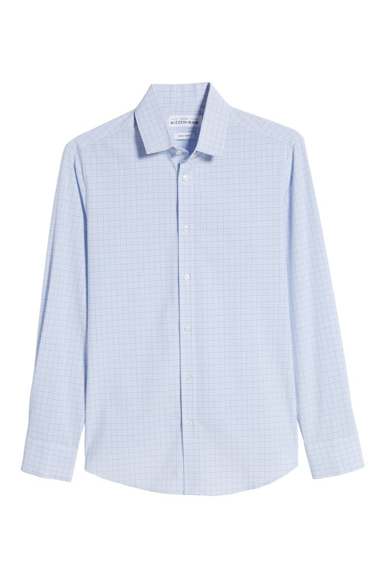 Dixon Tattersall Trim Fit Performance Button-Up Shirt, Alternate, color, BLUE