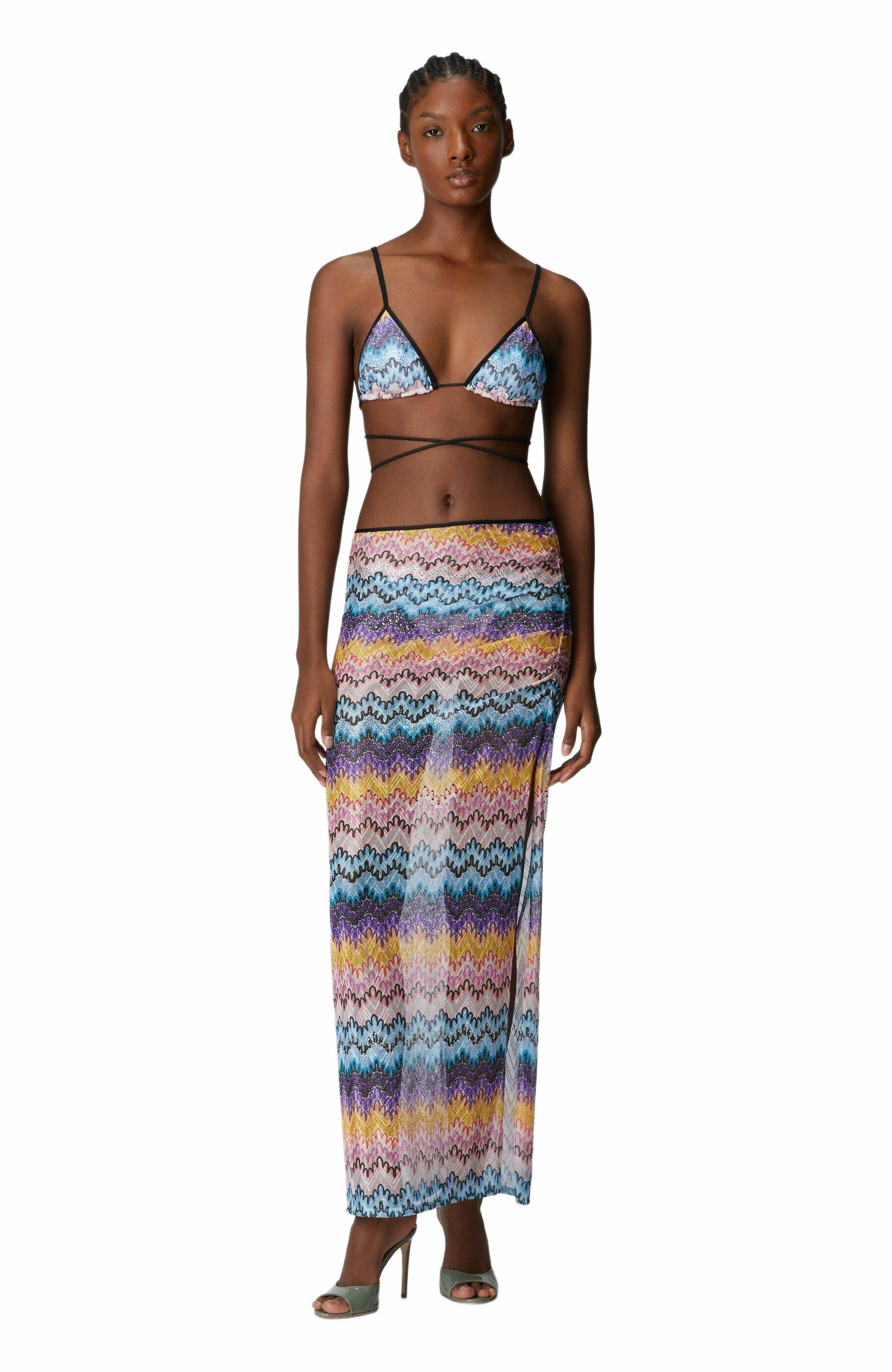 Long Printed Lace Skirt With Zig Zag Pattern