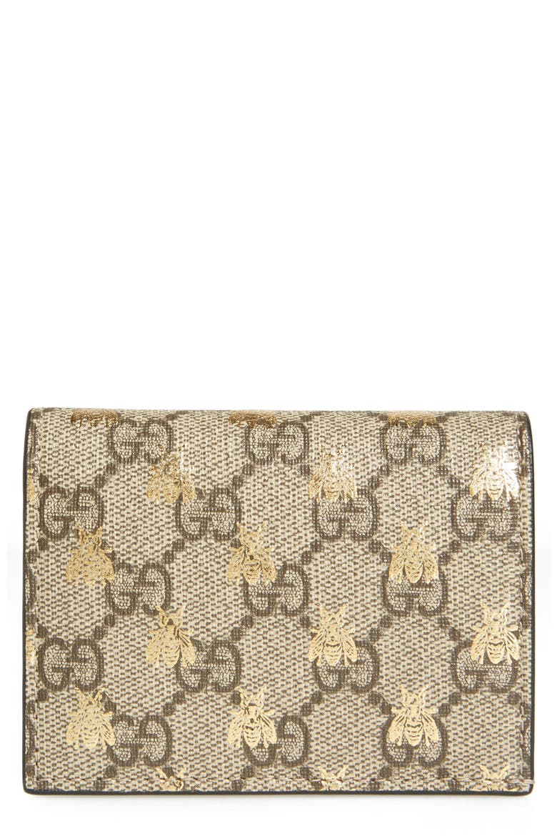 GG Supreme Bee Canvas Bifold Wallet, Main, color, BEIGE EBONY ORO/ NERO