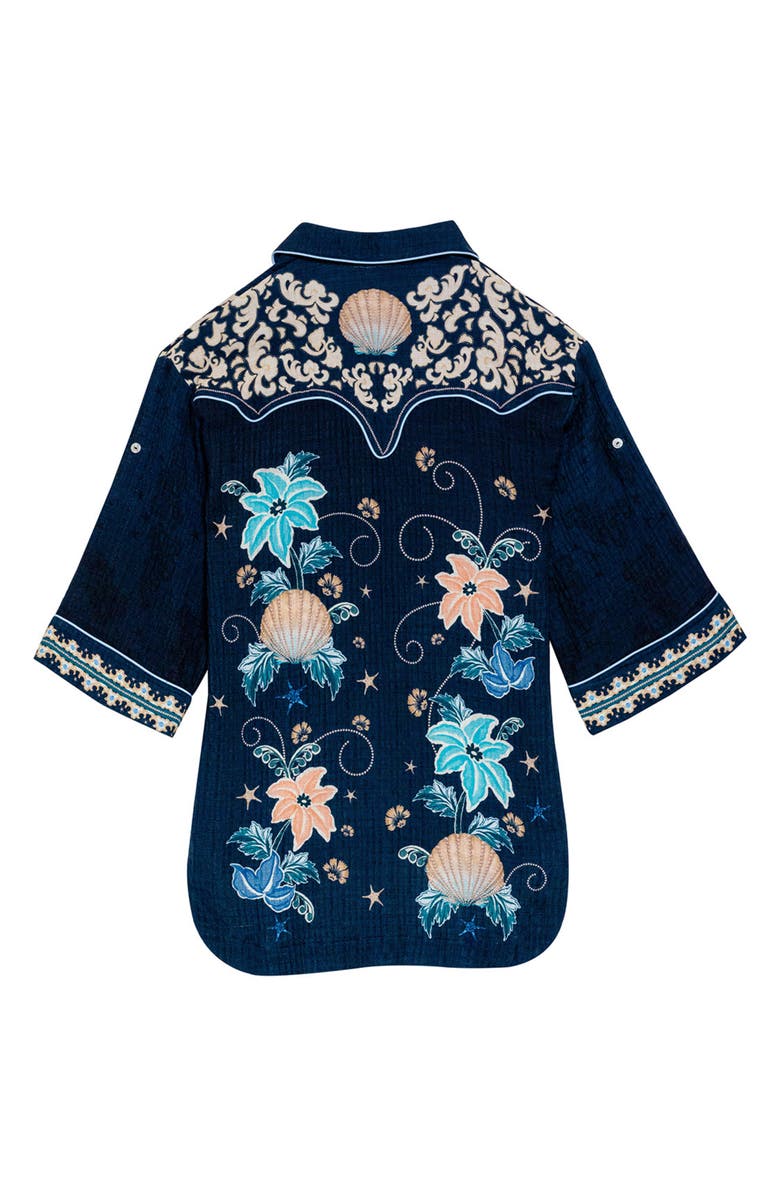 Agua Bendita The Chrissy Long Sleeve Cover-Up Shirt, Alternate, color, Blue