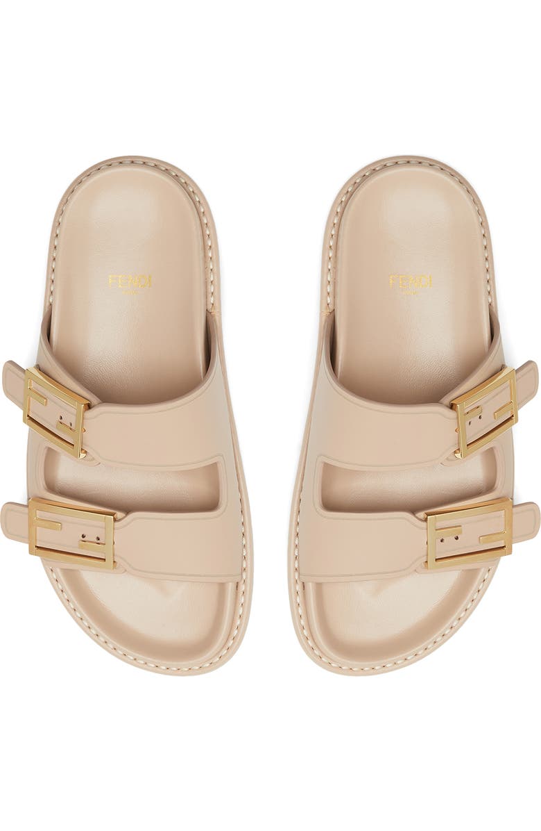 Fendi Feel Dual Strap Slide Sandal, Alternate, color, Buff