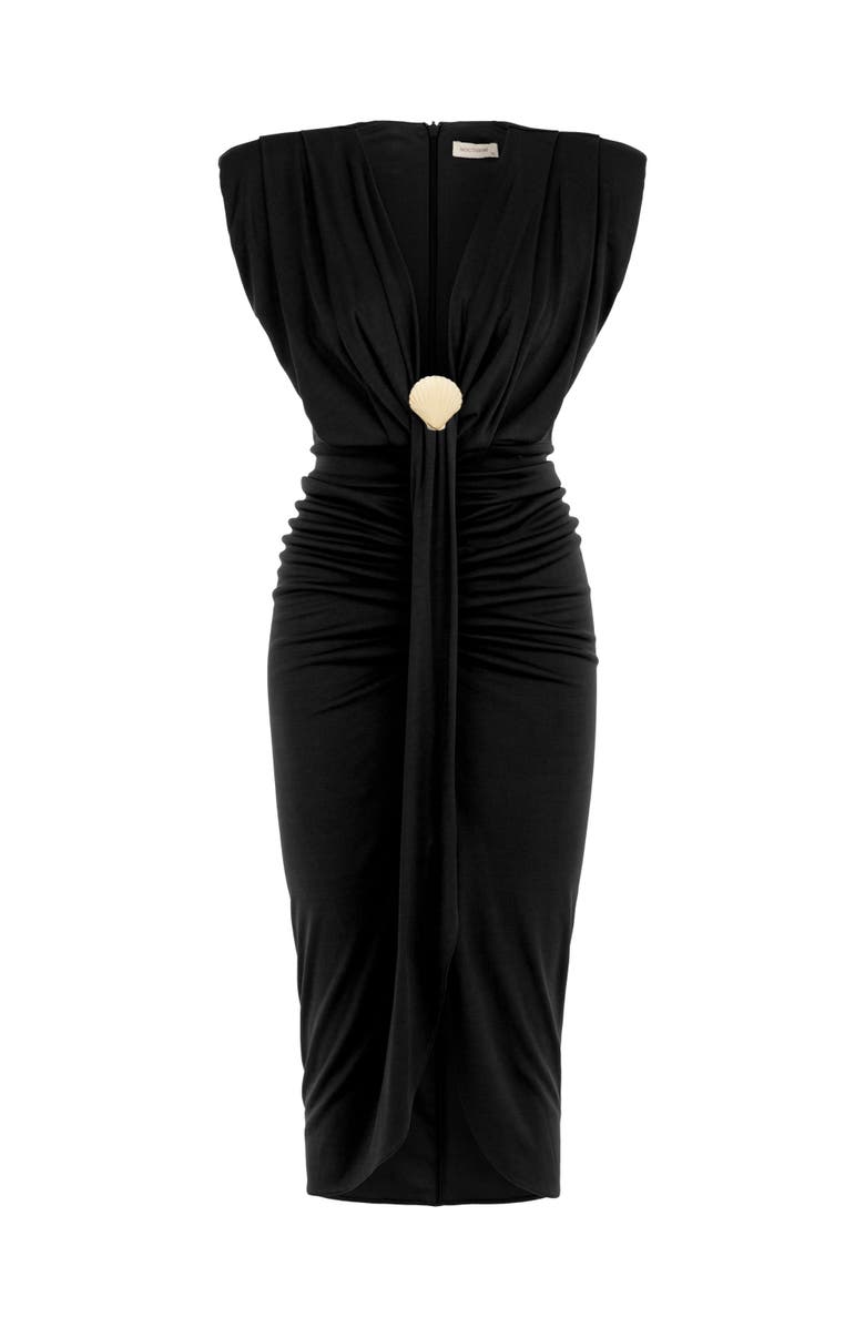 Nocturne Draped Dress with Shoulder Pad, Main, color, 