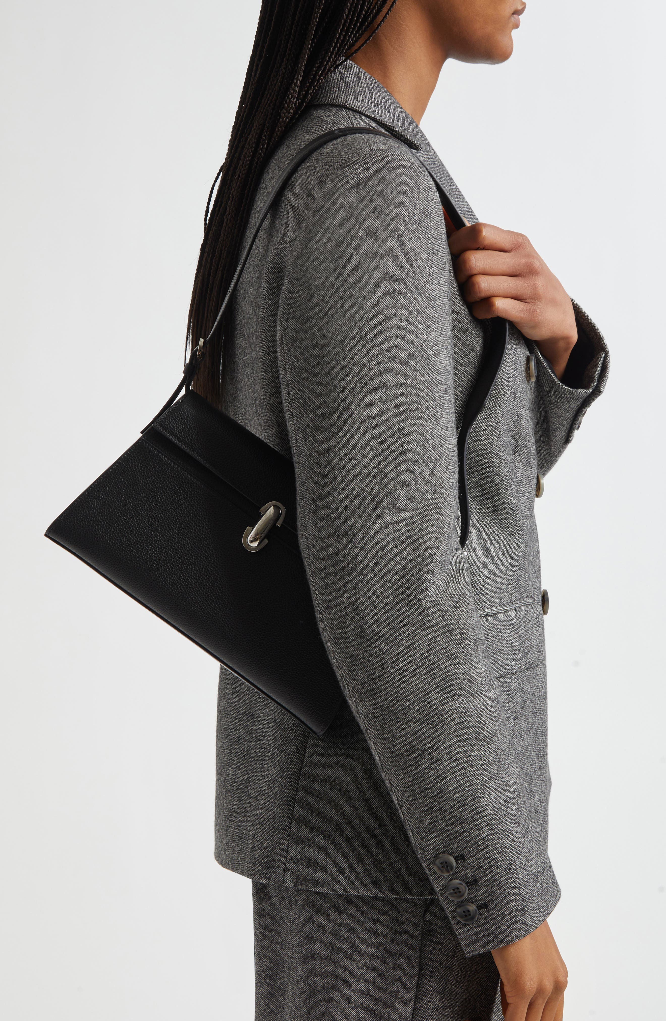 SAVETTE Symmetry Leather Shoulder Bag, Alternate, color, Black