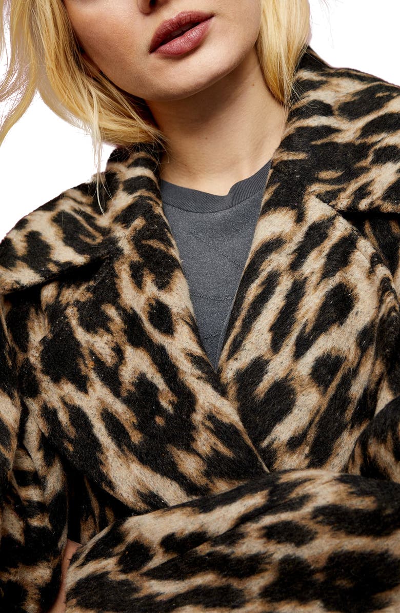 Topshop Leopard Print Maxi Coat, Alternate, color,