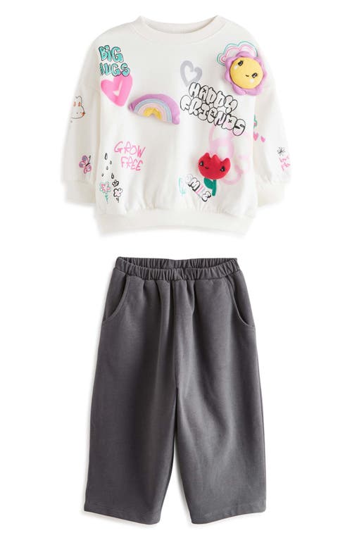 NEXT Kids' Appliqué Sweatshirt & Sweatpants Set in White 