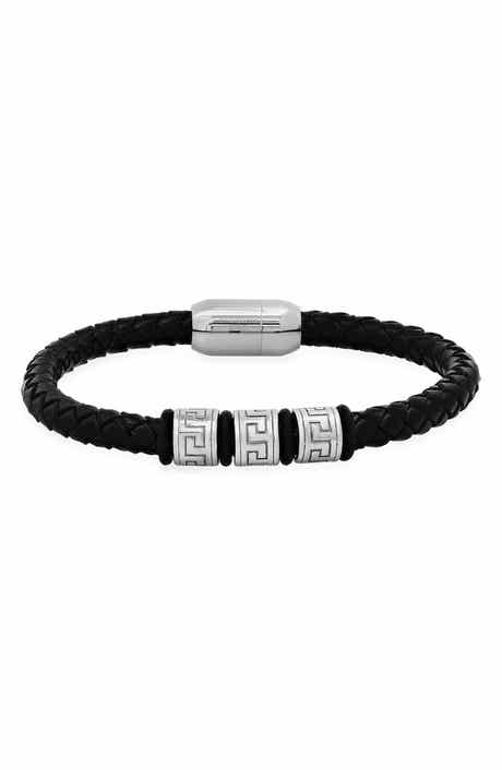 Men's Braided Leather and Stainless Steel Bracelet