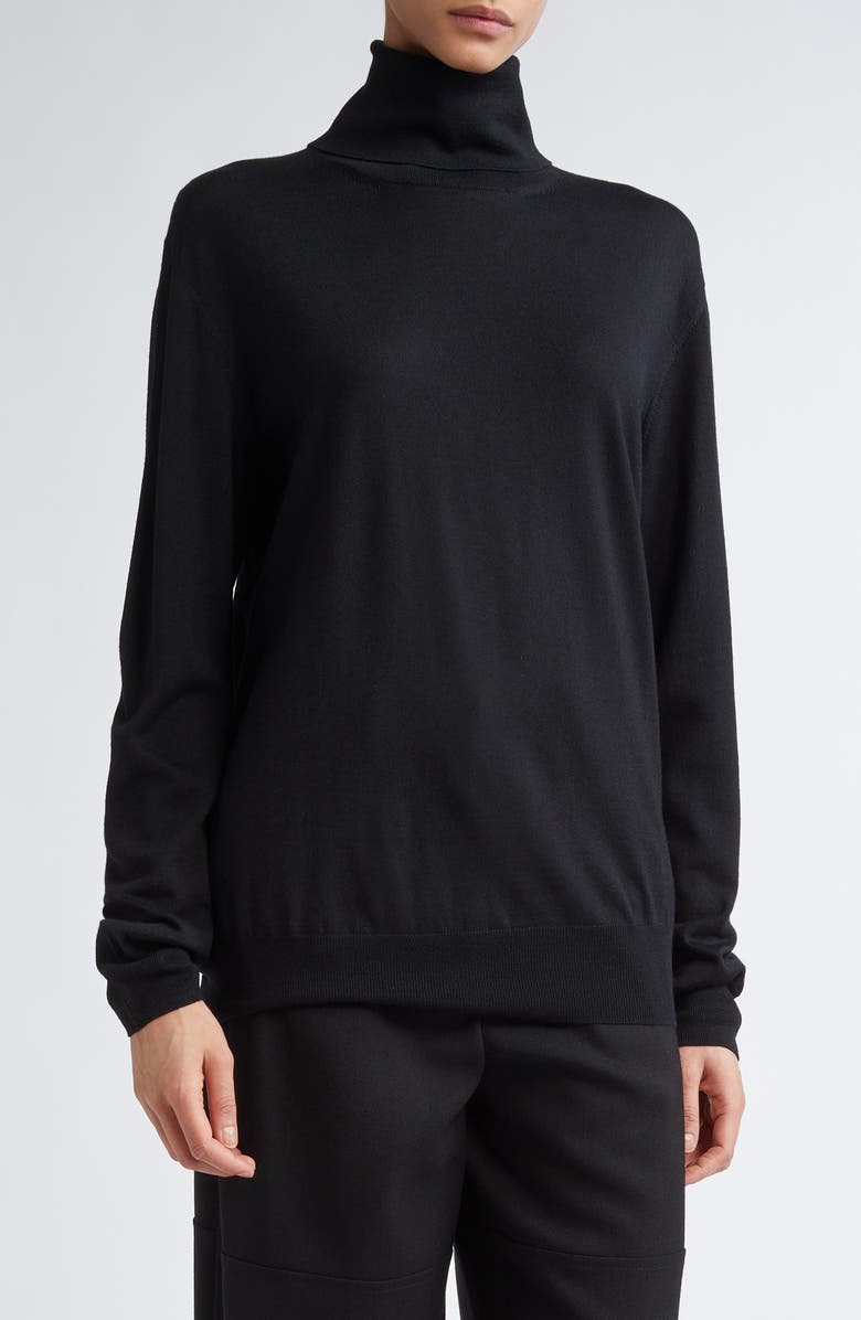 Jil Sander Wool Turtleneck Sweater, Main, color, Black