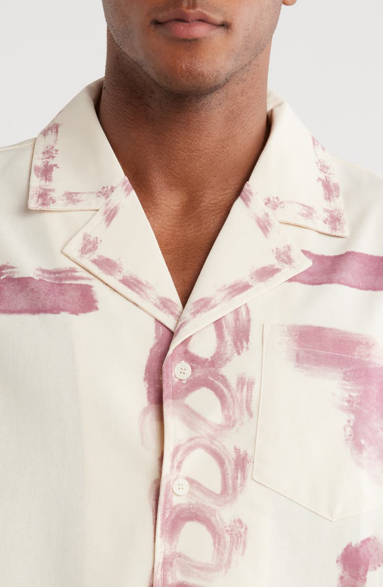 DIET STARTS MONDAY Strokes Cotton & Linen Blend Camp Shirt, Alternate, color, Cream/ Pink