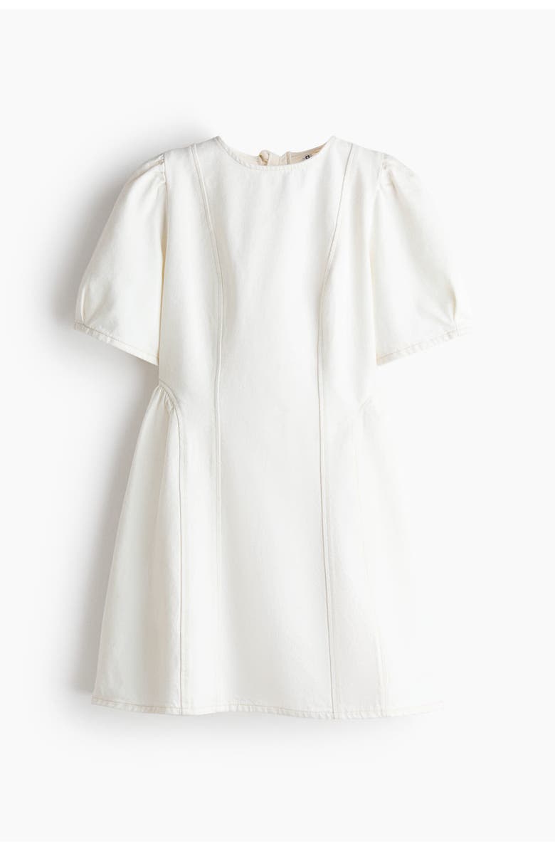 H&M Flared-skirt denim dress, Alternate, color, Cream