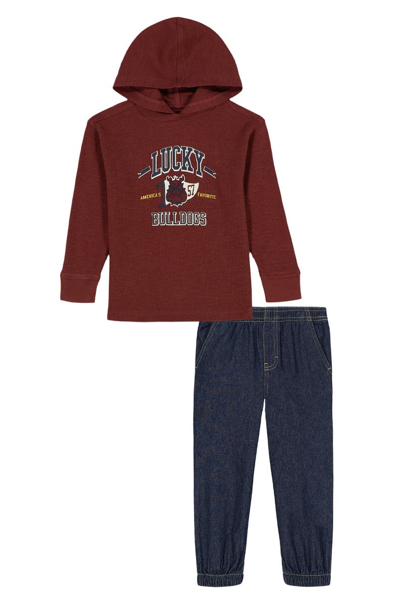 Lucky Brand Kids' Logo Knit Hoodie & Joggers Set, Main, color, Rust