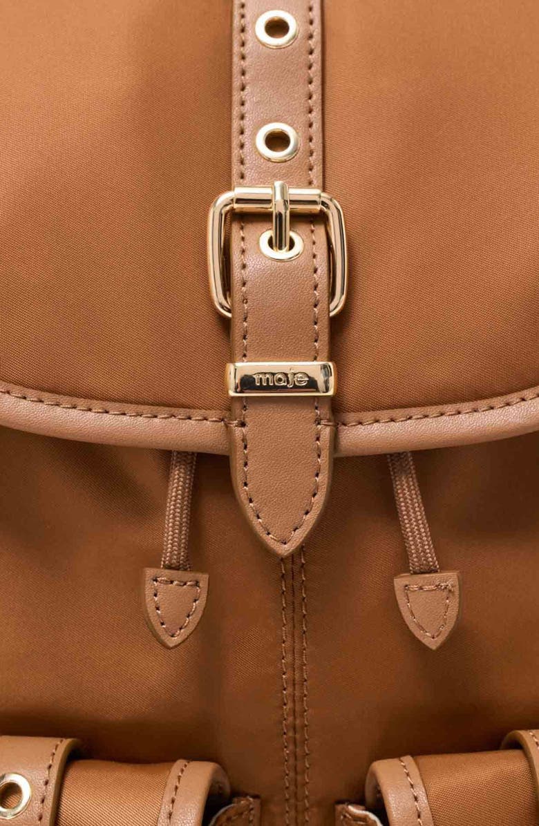 maje Leather and nylon backpack, Alternate, color, Camel