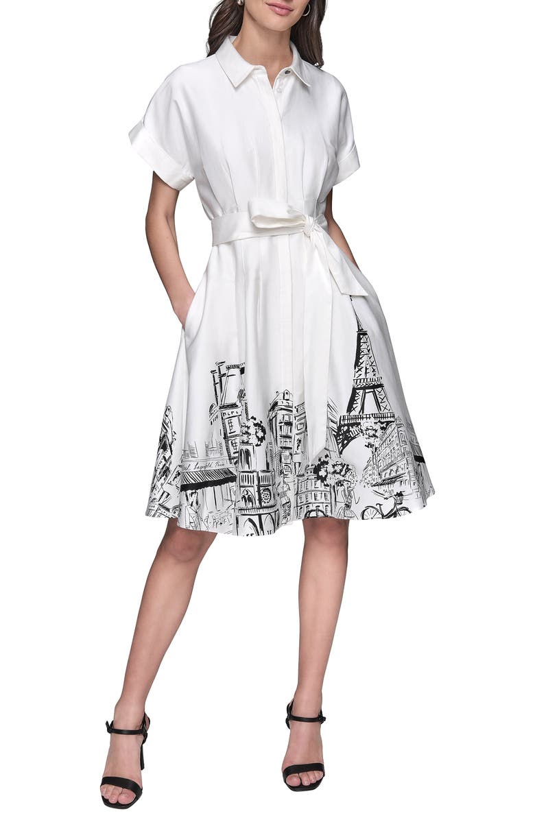 KARL LAGERFELD Print Belted Poplin Shirtdress, Main, color,