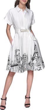 KARL LAGERFELD Print Belted Poplin Shirtdress