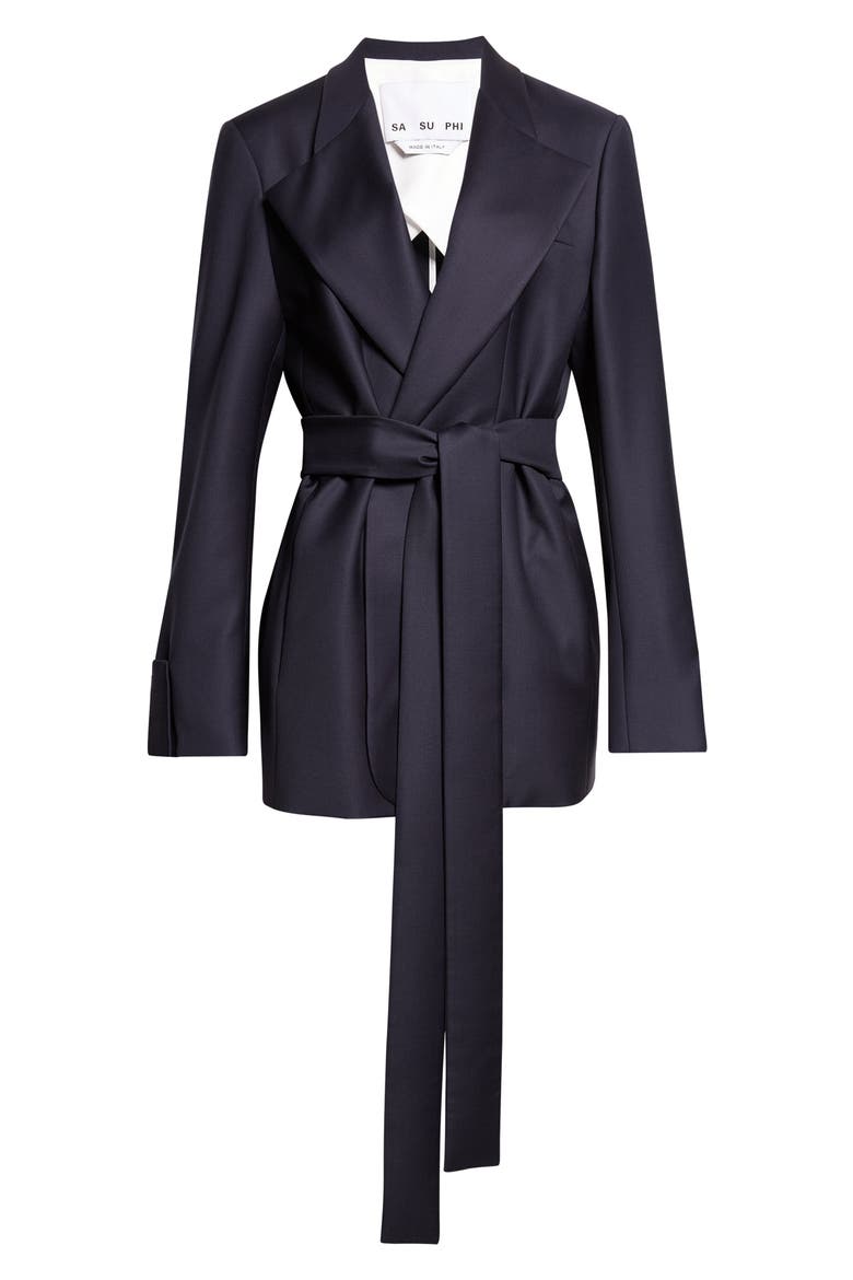 Lauren Belted Wool Blazer, Main, color, DEEP NAVY - 0351